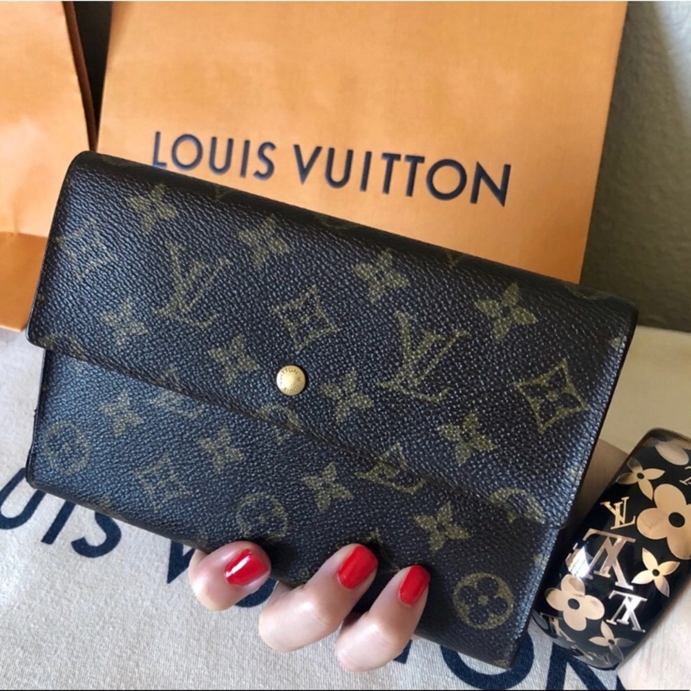 Louis Vuitton Monogram Canvas Trifold Wallet in Dark Brown and Gold